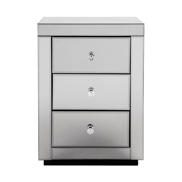 Mirrored Bedside table Drawers Furniture Mirror Glass Presia Smoky Grey