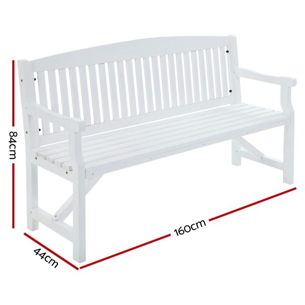 Wooden Garden Bench Chair Outdoor Furniture Patio Deck 3 Seater White