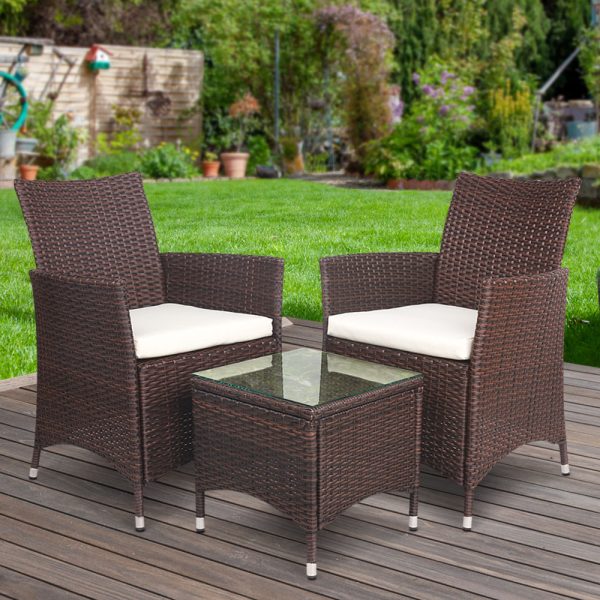 3 Piece Wicker Outdoor Furniture Set – Brown