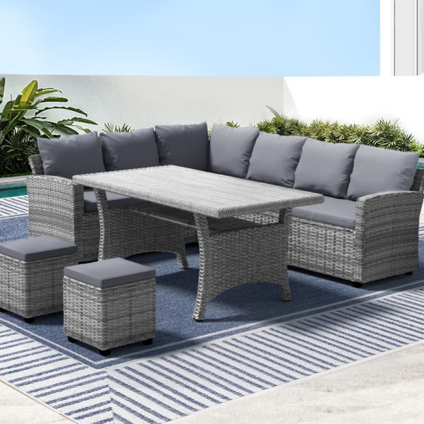 Gardeon 9-Seater Outdoor Dining Set Patio Furniture Wicker Lounge Table Chairs