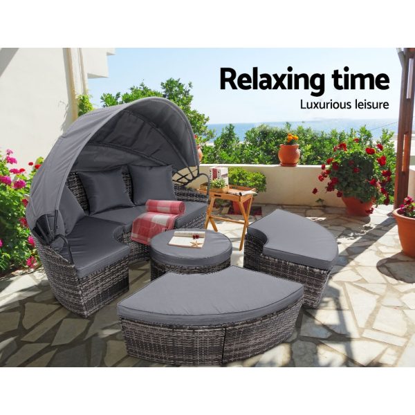 Outdoor Lounge Setting Sofa Patio Furniture Wicker Garden Rattan Set Day Bed Grey