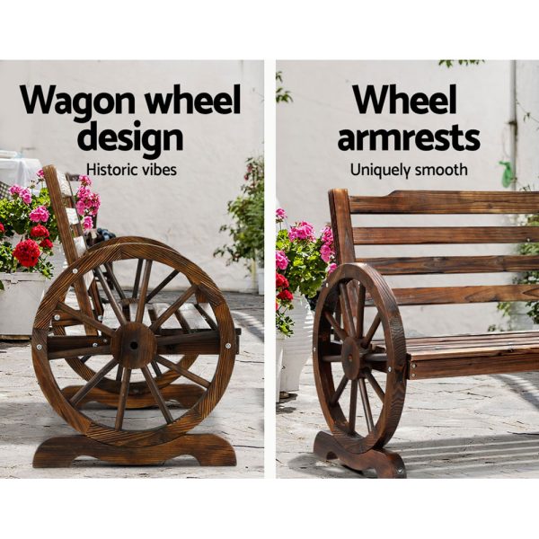 Gardeon Wooden Wagon Wheel Bench – Brown