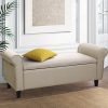 Storage Ottoman Blanket Box Linen Fabric Arm Foot Stool Couch Chest Large