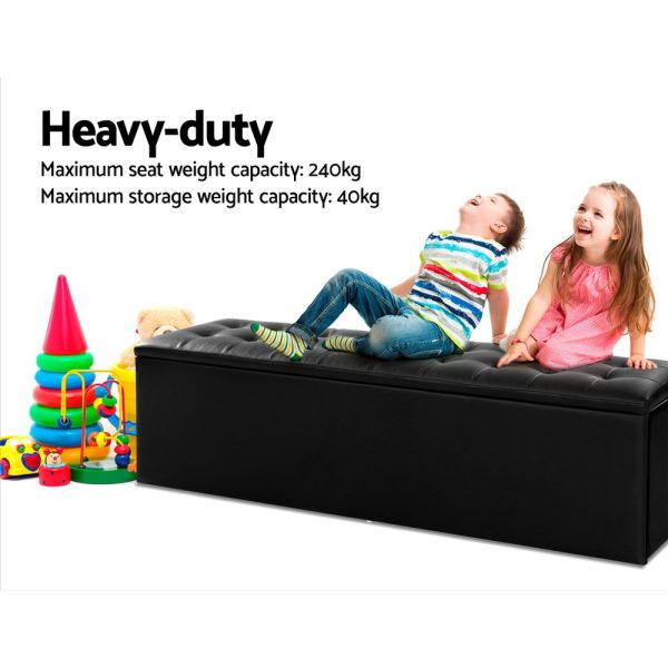 Storage Ottoman Blanket Box Black LARGE Leather Rest Chest Toy Foot Stool