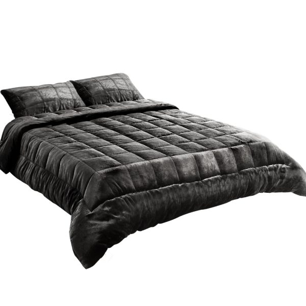 Bedding Faux Mink Quilt King Size Charcoal