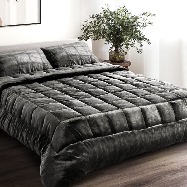 Bedding Faux Mink Quilt King Size Charcoal