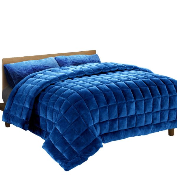 Bedding Faux Mink Quilt King Size Navy