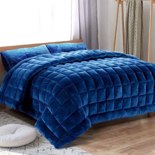 Bedding Faux Mink Quilt King Size Navy