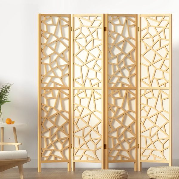 Carencro Room Divider Screen Privacy Wood Dividers Stand 4 Panel Natural