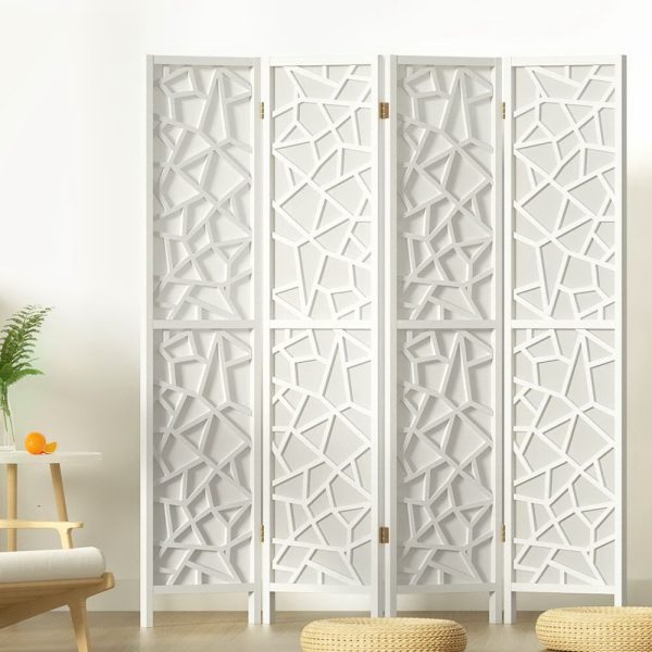 Carencro Room Divider Screen Privacy Wood Dividers Stand 4 Panel White