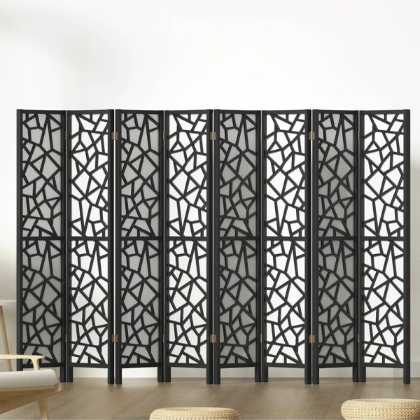 Carencro Room Divider Screen Privacy Wood Dividers Stand 8 Panel Black
