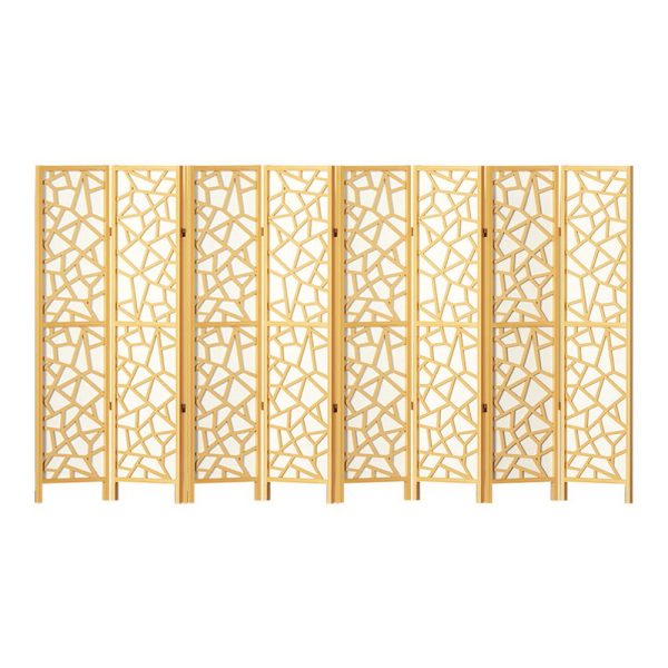 Carencro Room Divider Screen Privacy Wood Dividers Stand 8 Panel Natural