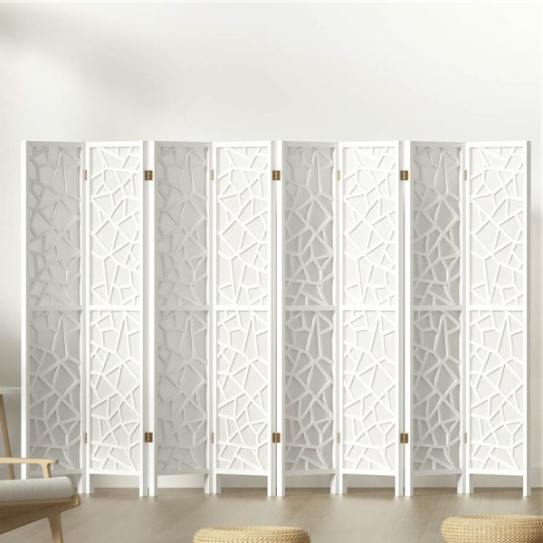 Carencro Room Divider Screen Privacy Wood Dividers Stand 8 Panel White