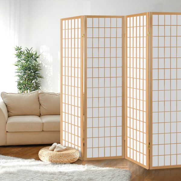 Altamont Room Divider Screen Wood Timber Dividers Fold Stand Wide Beige 4 Panel