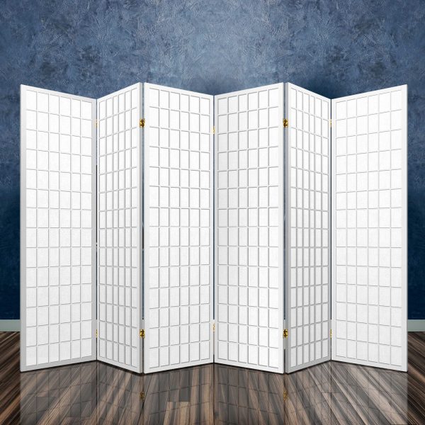 Altamont Room Divider Screen Wood Timber Dividers Fold Stand Wide White 6 Panel