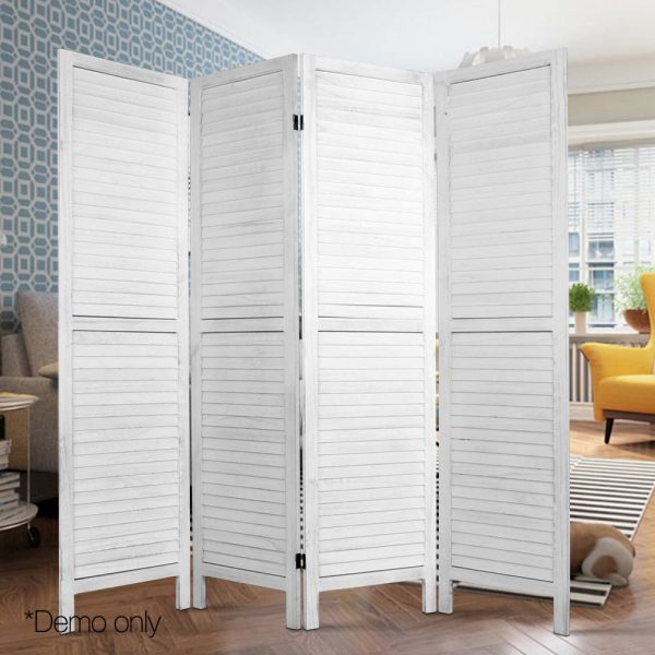 4 Panel Foldable Wooden Room Divider – White