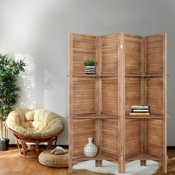 Brooksville Room Divider Privacy Screen Foldable Partition Stand 4 Panel Brown