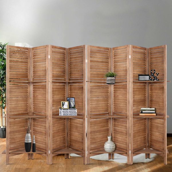 Brooksville Room Divider Screen 8 Panel Privacy Dividers Shelf Wooden Timber Stand