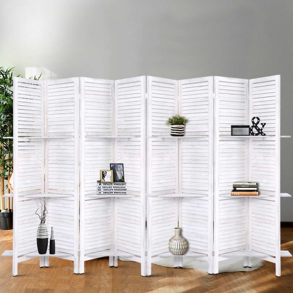Brooksville Room Divider Screen 8 Panel Privacy Foldable Dividers Timber Stand Shelf