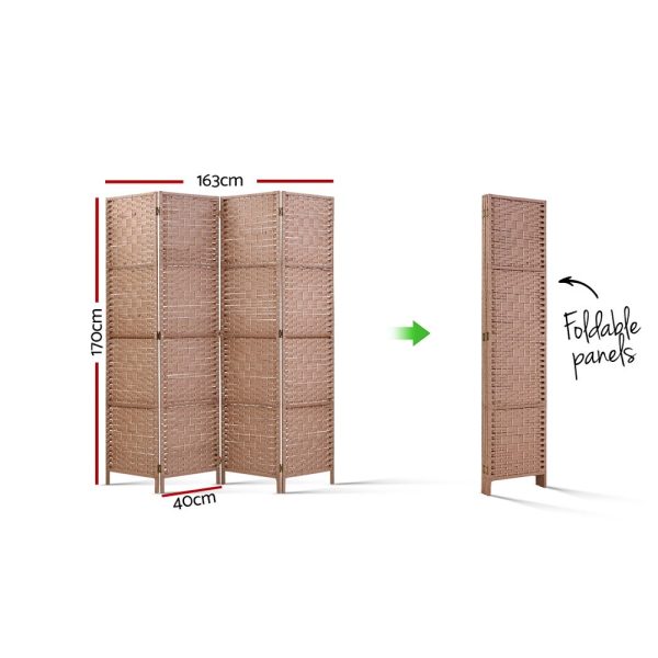 Dania 4 Panel Room Divider Screen Privacy Timber Foldable Dividers Stand Natural