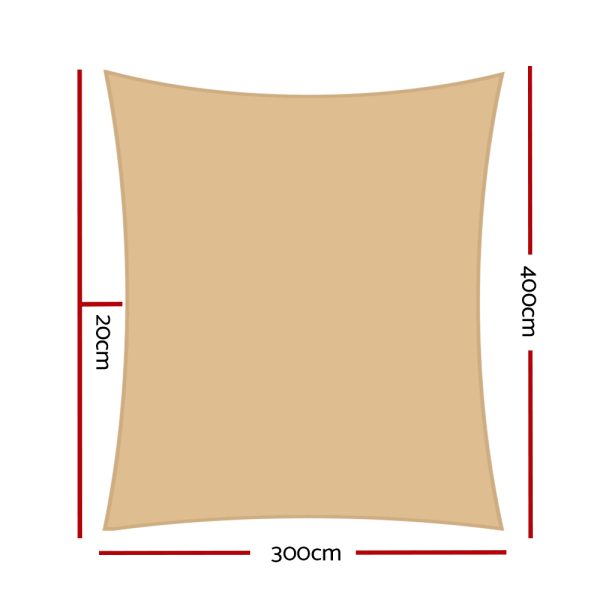 Instahut 3 x 4m Waterproof Rectangle Shade Sail Cloth – Sand Beige