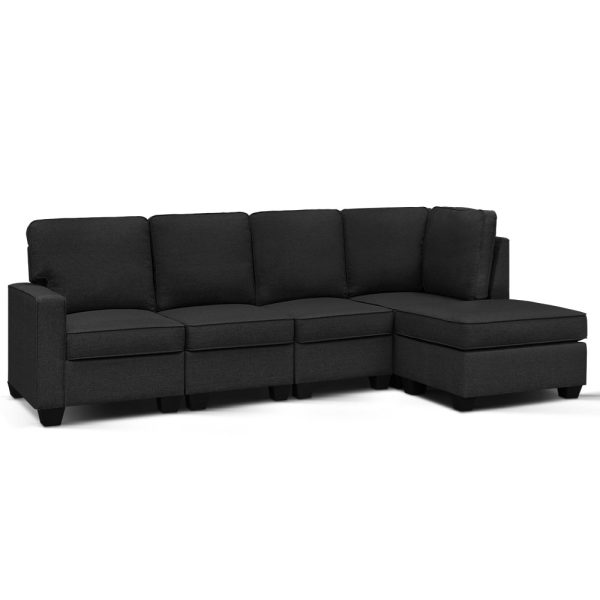 Ammon Sofa Lounge Set 5 Seater Modular Chaise Chair Suite Couch Dark Grey