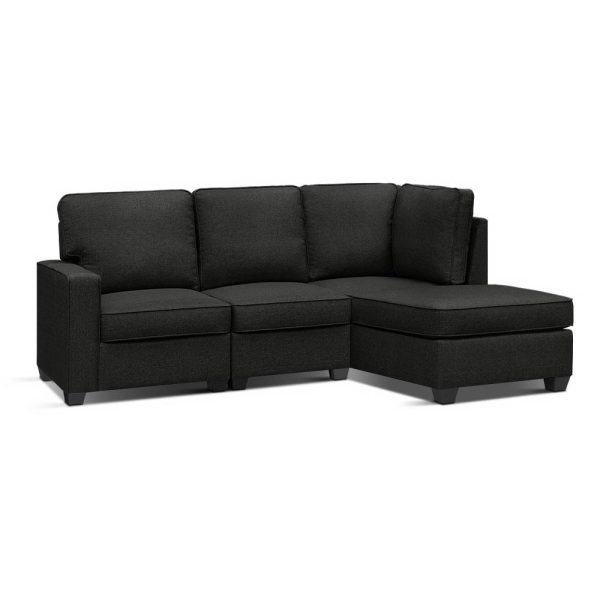 Ammon Sofa Lounge Set 4 Seater Modular Chaise Chair Couch Fabric Dark Grey