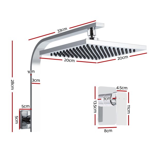 Cefito WElS 8” Rain Shower Head Mixer Square High Pressure Wall Arm DIY Chrome