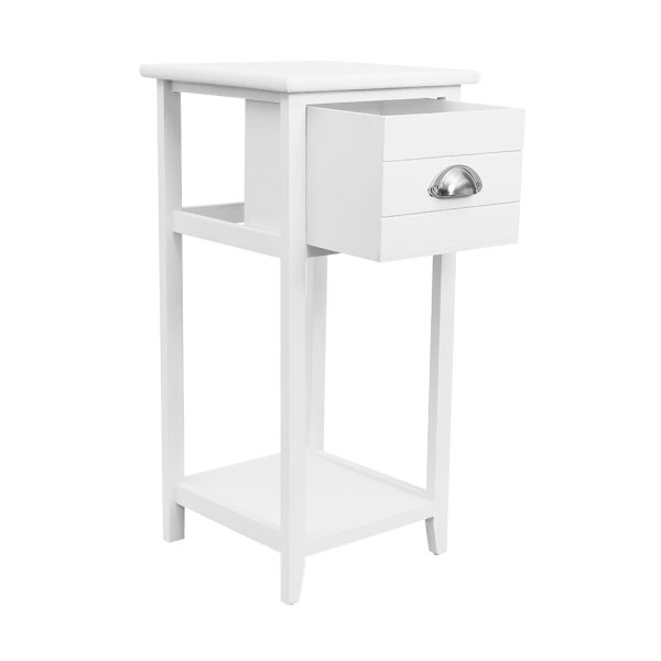 Bedside Table Nightstand Drawer Storage Cabinet Lamp Side Shelf White