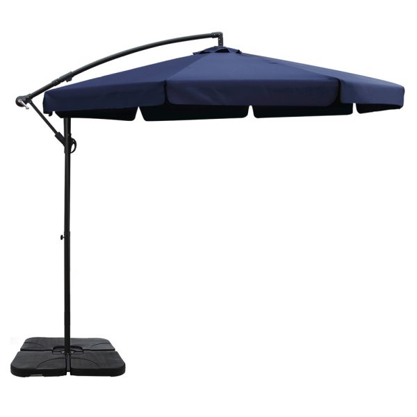 3M Umbrella with 50x50cm Base Outdoor Umbrellas Cantilever Patio Sun Beach UV Navy