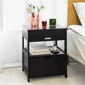 Parkland Black Bedside Table with 2 Drawers