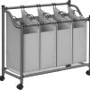 SONGMICS Laundry Basket with 4 Removable Laundry Bin on Wheels Gray LSF005GS