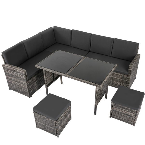 Ella 8-Seater Modular Outdoor Garden Lounge and Dining Set with Table and Stools