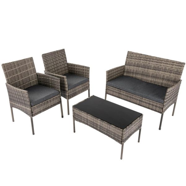 4 Seater Wicker Outdoor Lounge Set – Mixed Grey