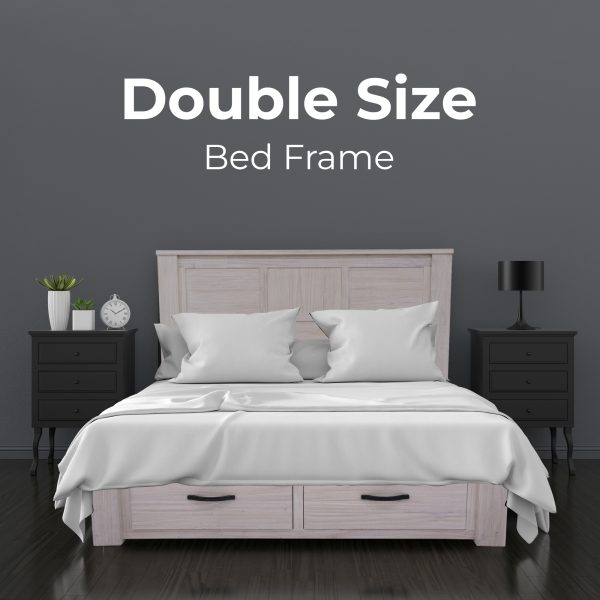 Bed Frame Double Size Wood Mattress Base With Storage Drawers – White