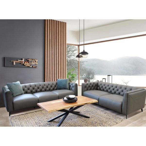 Luxe Genuine Forli Leather Sofa 3.5 Seater Upholstered Lounge Couch – Dark Grey