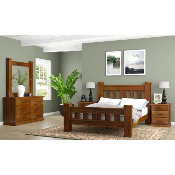 4pc Queen Bed Frame Suite Bedside Tallboy Furniture Package – Dark Brown