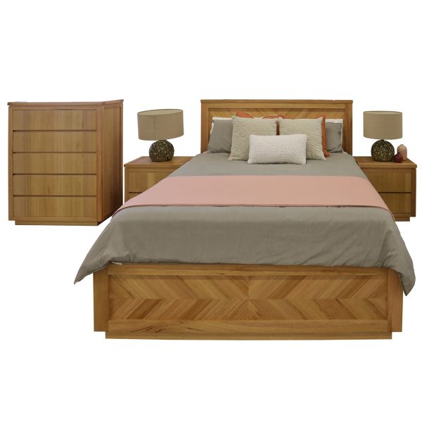 4pc King Bed Frame Bedroom Suite Timber Bedside Tallboy Package Set