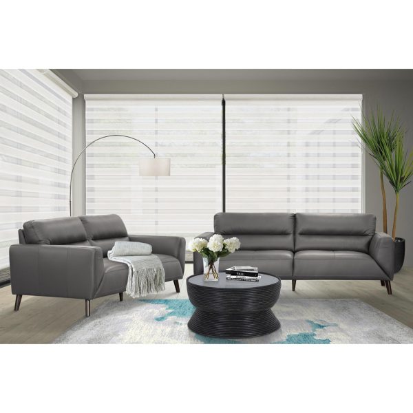 Norwell Genuine Leather Sofa 2 Seater Upholstered Lounge Couch – Gunmetal