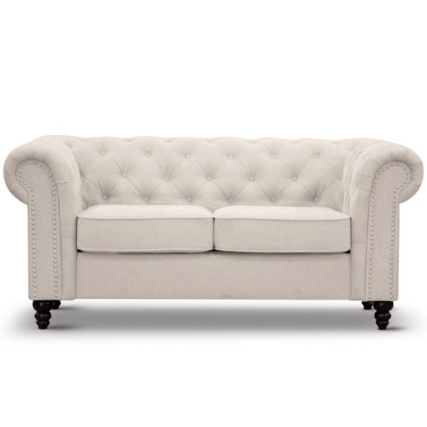 Bridgewater 2 Seater Sofa Fabric Uplholstered Chesterfield Lounge Couch – Beige