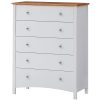 Lobelia Tallboy 5 Chest of Drawers Solid Rubber Wood Bed Storage Cabinet – White