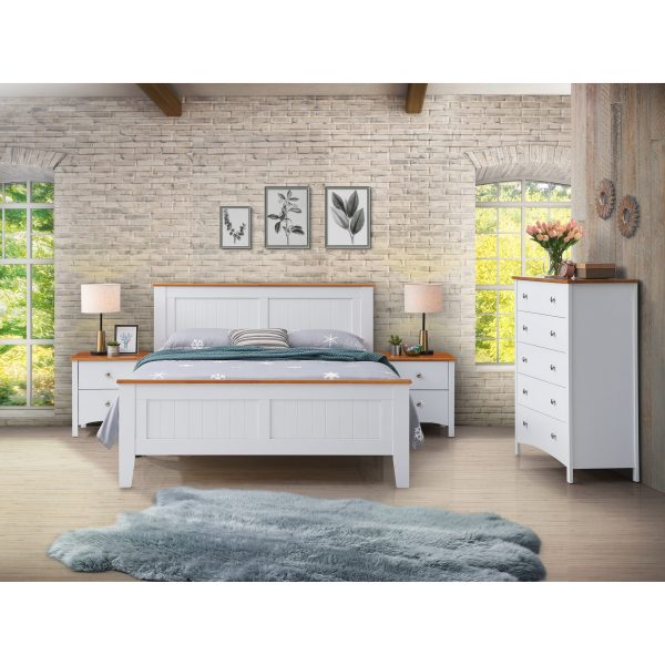 Lobelia Tallboy 5 Chest of Drawers Solid Rubber Wood Bed Storage Cabinet – White