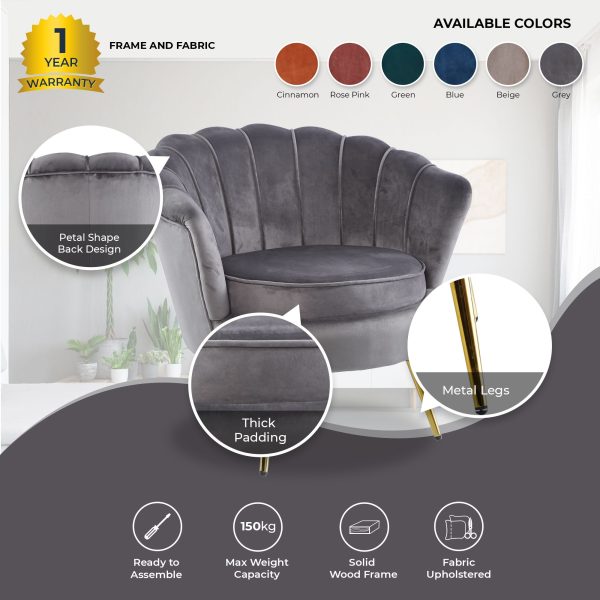 Bloomer Velvet Fabric Accent Sofa Love Chair – Grey