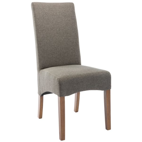 Aksa Fabric Upholstered Dining Chair Set of 2 Solid Pine Wood Furniture – Grey