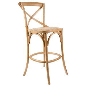 Aster Crossback Bar Stools Dining Chair Solid Birch Timber Rattan Seat – Oak