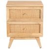 Olearia  Bedside Table 2 Drawer Storage Cabinet Solid Mango Wood Rattan Natural