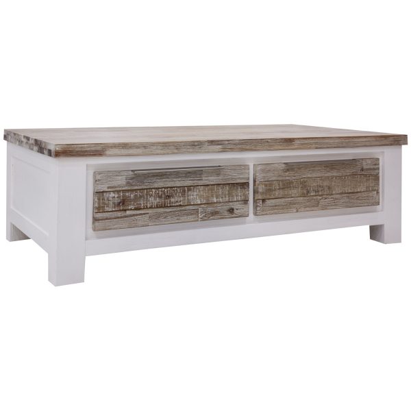 Plumeria Coffee Table 130cm 2 Drawer Solid Acacia Timber Wood – White Brush