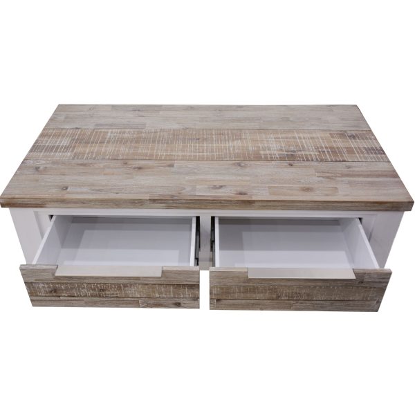Plumeria Coffee Table 130cm 2 Drawer Solid Acacia Timber Wood – White Brush