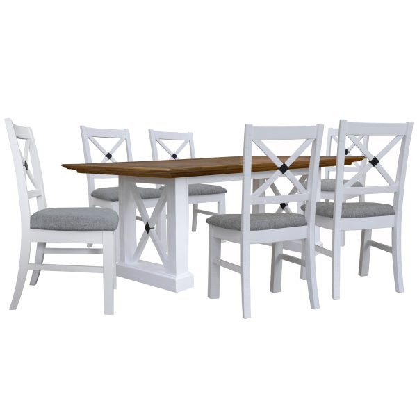 Beechworth 7pc Dining Set 200cm Table 6 Chair Pine Wood Hampton Furniture – Grey