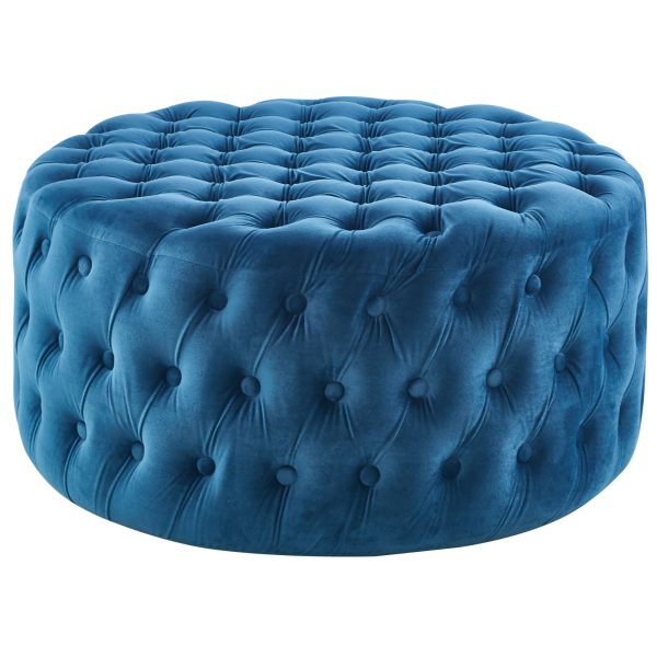 Cosmos Tufted Velvet Fabric Round Ottoman Footstools – Blue